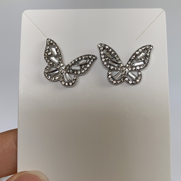 Rhinestone Butterfly Post Earrings - Picture 5 of 6